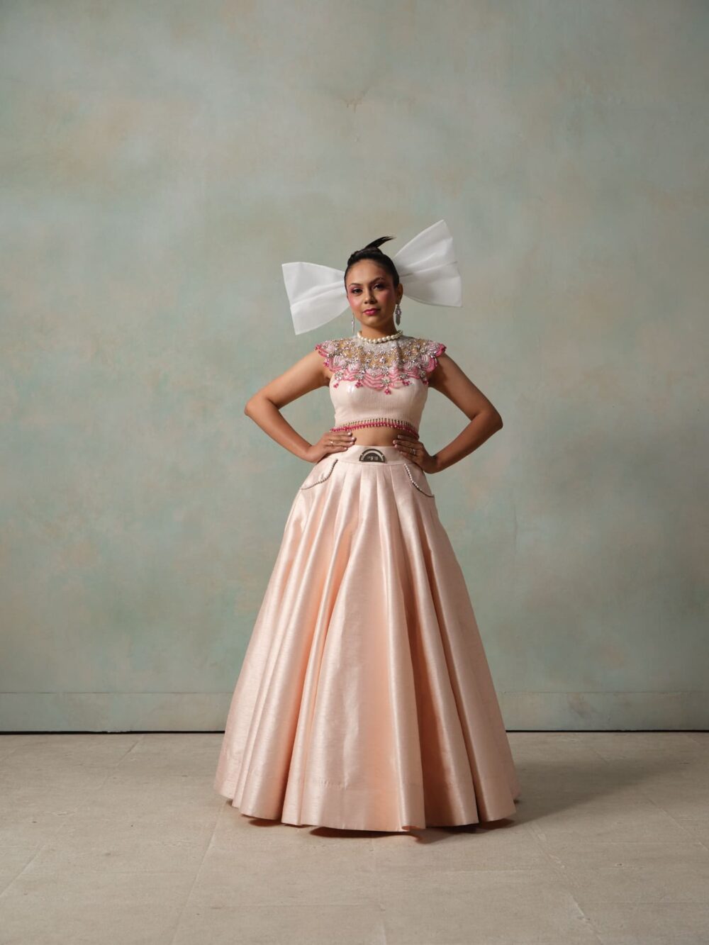 Blush Pink Skirt Set with Poncho